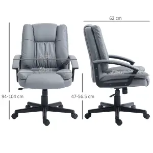 HOMCOM Faux Leather Home Office Chair Mid Back Desk Chair with Arms Light Grey