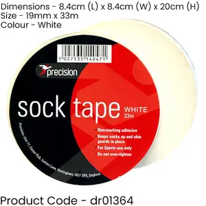 10 PACK - 19mm x 33m WHITE Sock Tape - Football Shin Guard Pads Holder Tape