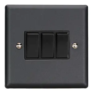 Varilight 3-Gang 2-Way 10A Rocker Switch Matt Black