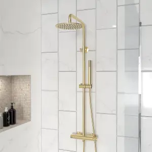 Nes Home Modern Brushed Brass Cool Touch Thermostatic Riser Rail Shower Set