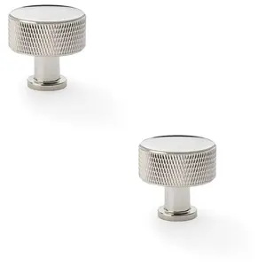 2 PACK - Round Knurled Door Knob 35mm Diameter Polished Nickel Radio Cupboard Pull Handle