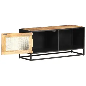 Berkfield TV Cabinet 90x30x40 cm Rough Mango Wood and Natural Cane