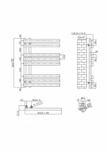 Rinse Bathrooms Designer Electric Thermostatic Heated Towel Rail D Shape Bathroom Ladder Style Radiator Warmer 800x600mm White