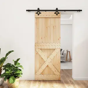 Berkfield Sliding Door with Hardware Set 80x210 cm Solid Wood Pine