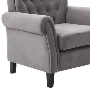 Tufted Upholstered Wingback Grey Accent Armchair