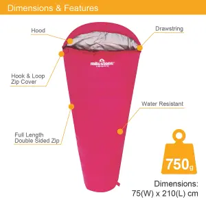 Milestone Camping Mummy Single Sleeping Bag - Pink