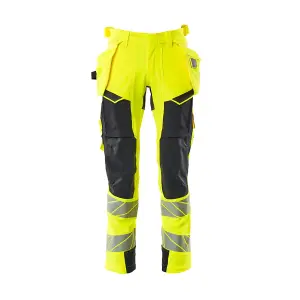 Mascot Accelerate Safe Trousers with Holster Pockets - Hi-Vis Yellow/Dark Navy   (40.5) (Leg Length - Long)