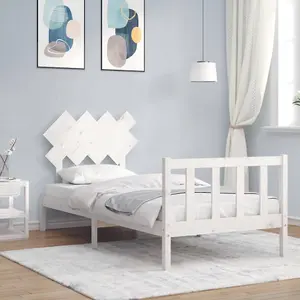 Berkfield Bed Frame with Headboard White 90x200 cm Solid Wood