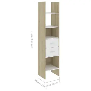 Berkfield Book Cabinet White and Sonoma Oak 40x35x180 cm Engineered Wood