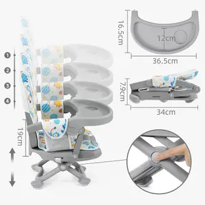 Adjustable High Chair for Babies and Toddlers, Booster Seat for Table - Grey