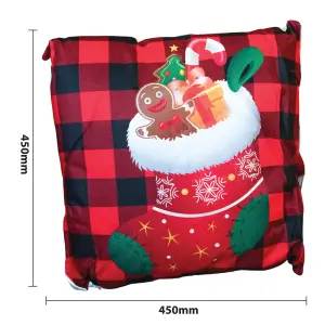 Xmas Haus Christmas Themed Cushion Stocking Red/Black Linen