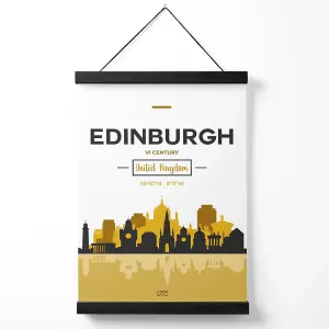 Edinburgh Yellow and Black City Skyline Medium Poster with Black Hanger