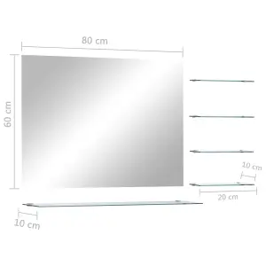 Berkfield Wall Mirror with 5 Shelves Silver 80x60 cm