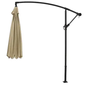 3M Khaki Crank Tilt Solar Banana Light Bar Umbrella Cantilever Parasol with 60L Fillable Base