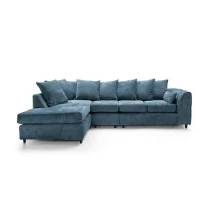 Harriet Crushed Chenille Large Left Facing Corner Sofa in  Dark Blue