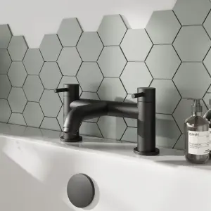 Round Minimalist Deck Mounted Bath Filler Tap - Matt Black - Balterley