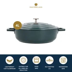 MasterClass Cast Aluminium 28cm Shallow Casserole Dish, Hunter Green