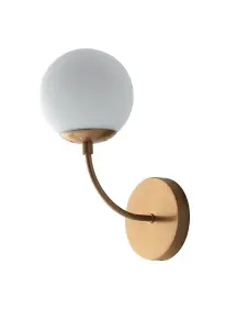 Luminosa Themys Globe Wall Lamp, Brass, Opal, E14