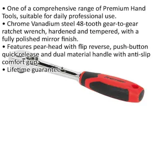 Premium Pear-Head Ratchet Wrench - 3/8" Drive with Flip Reverse and 48-Tooth Gear