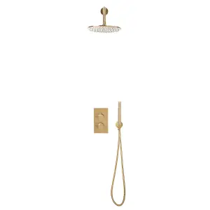 UK Home Living Avalon Core Brushed Brass Round Handle Shower arm Drench head Handset & mounting bracket