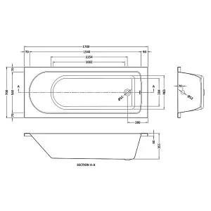 Dezine Alto 1700 x 700mm Single Ended Straight Shower Bath with Leg Set and Pop Up Waste