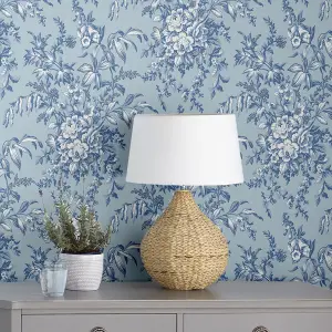 Laura Ashley Picardie Blue Sky Floral Smooth Wallpaper Sample