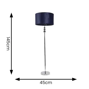 ValueLights Marissa Chrome Stacked Ball Floor Lamp with Navy Blue Velvet Shade - LED Bulb Included