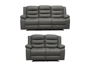 Milano Grey Leather Recliner Sofa Set 3+2