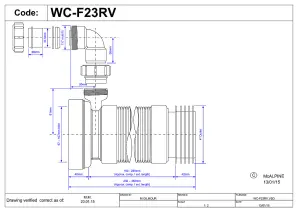 McAlpine WC-F23RV 97-107mm Inlet x 4"/110mm Outlet Flexible WC Connector with 1.25 Universal Vent Boss.