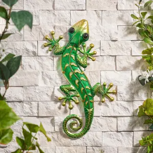 40cm Gecko Glass Garden Wall Art - Green