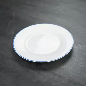 Set of 4 Durable White Ceramic Side Plates with Elegant Blue Rim