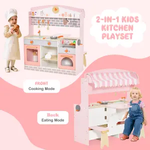 Costway 2-in-1 Kids Play Kitchen & Restaurant Pretend Double-sided Role Play Cooking Toy