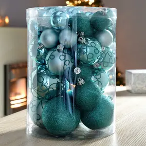 50 Piece Shatterproof Deluxe Christmas Tree Ball Ornament Set Turquoise