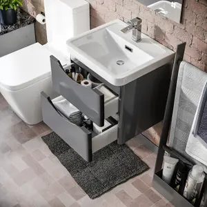 Nes Home 500mm Wall Hung Vanity Basin Unit & Square Rimless Close Coupled Toilet Steel Grey