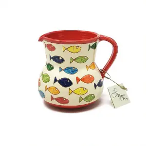 Signature Coloured Fish Hand Painted Ceramic Kitchen Dining Large Pourer Jug 1.5L