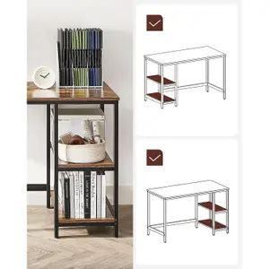 VASAGLE Office Writing Desk, Steel Frame Work Table with 2 Adjustable Shelves, Industrial Style, Rustic Brown and Black