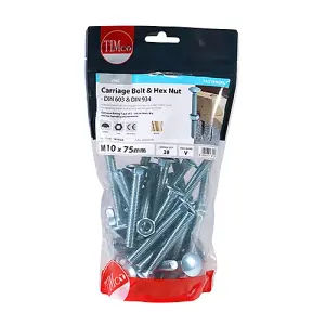 TIMCO Carriage Bolts DIN603 & Hex Full Nut DIN934 Silver - M10 x 75