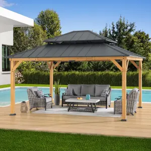 Sunjoy FSC Cedar Wood Gazebo RIMO - 390cm x 450cm, Anthracite