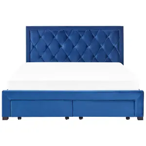 Velvet EU Super King Size Bed with Storage Navy Blue LIEVIN