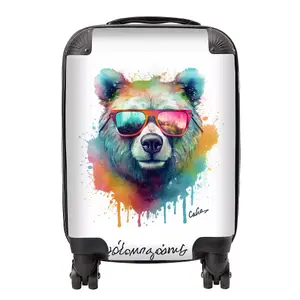 Splashart Colourful Bear In Glasses Suitcase - Mini Cabin