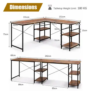 Costway L-Shaped Corner Computer Desk Study Writing Desk Workstation with Storage Shelf