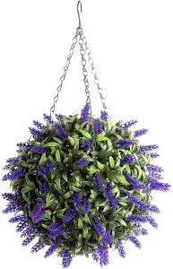 Pair of Best Artificial 28cm Purple Lush Lavender Hanging Basket Flower Topiary Ball - Weather & Fade Resistant