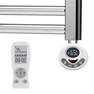 Bray Thermostatic Electric Heated Towel Rail With Timer, Curved, White - W500 x H1200 mm