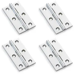 4 PACK - PAIR Solid Brass Cabinet Butt Hinge - 64mm - Polished Chrome Premium Cupboard