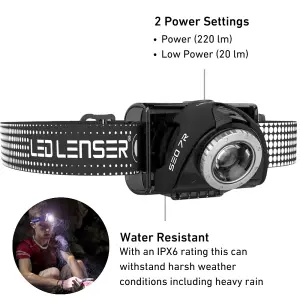 Ledlenser SEO7R Rechargable 220 Lumen Dual Power Source LED Head Torch inc Red Light for Work, Camping and Running