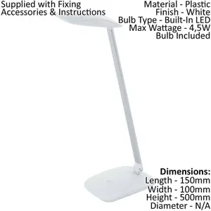 Table Desk Lamp Colour White Touch On/Off Dimming Bulb LED 4.5W Included