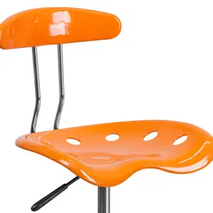 Vibrant Chrome Drafting Stool with Tractor Seat Orange