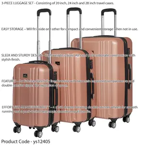 Stylish 3-Piece Lightweight ABS Luggage Set - Rose Travel Cases 20, 24, and 28 Inches