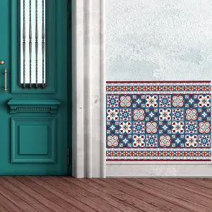 Walplus Red & Blue Talavera Tile Stickers PVC