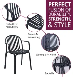 Hallowood Furniture Stoker Black Plastic Chairs with Arms x 4 for Garden/Patio